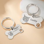Personalisierte eingraviert Haustier Portrait Foto Name Knochen Form Schlüsselanhänger mit einzelnen Flügeln Charme Geburtstag Jahrestag Memorial Geschenk für Tierliebhaber