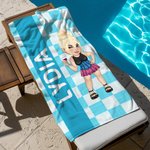 Personalizado Y2K estilo de dibujos animados de caracteres de tela escocesa de gran tamaño de secado rápido toalla de playa con el nombre de la playa de la piscina del partido de cumpleaños de regalo 