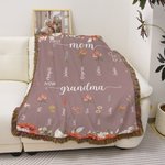 Personalizada Primera Mamá Ahora Abuela Nacimiento Flor Borla Suave Manta con Nombres y Título Día de la Madre Cumpleaños Regalo para Mamá Abuela Familia