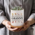 Personalised 1-12 Birth Flowers Ceramic Planter Pot with Drainage and Bamboo Base Birthday Mother's Day Gift for Mom Grandma