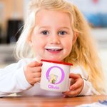 Personalized Cute Classic Winnie the Pooh 12 oz Enamel Mug with Name and Initial Back to School Birthday Gift for Family Kids