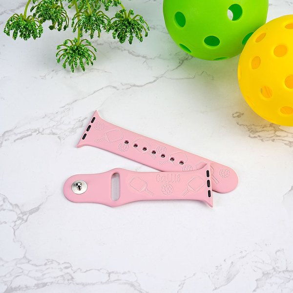 Personalized Multicolour Pickleball Silicone Apple Watch Band with Engraved Name Birthday Gift for Pickleball Lovers