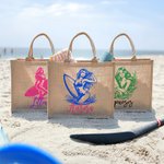 Personalizado Multicolor Océano Surf Chica Grande Bolsa de Yute con Nombre Fiesta en la Playa Accesorios de Viaje Regalo de Cumpleaños para Mujeres Amantes del Surf