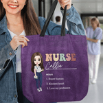 Personalisierte Cartoon medizinischen Charakter große wiederverwendbare Tragetasche mit Titel und Substantive Krankenschwester Woche Anerkennung Geschenk für Krankenschwester Arzt medizinisches Person