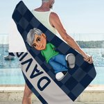 Personalizado Y2K estilo de dibujos animados de caracteres de tela escocesa de gran tamaño de secado rápido toalla de playa con el nombre de la playa de la piscina del partido de cumpleaños de regalo 