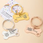 Personalisierte eingraviert Haustier Portrait Foto Name Knochen Form Schlüsselanhänger mit einzelnen Flügeln Charme Geburtstag Jahrestag Memorial Geschenk für Tierliebhaber