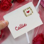 Personalized Pink Red Heart Stamp Shape Wool Felt Envelope with Embroidered Name Valentine's Day Birthday Gift for Women Men