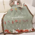 Personalizada Primera Mamá Ahora Abuela Nacimiento Flor Borla Suave Manta con Nombres y Título Día de la Madre Cumpleaños Regalo para Mamá Abuela Familia
