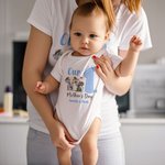 Personalized Cute Elephant 1st Mother's Day 100% Cotton T-shirt Baby Bodysuit with Name Birthday Gift for Baby Mom