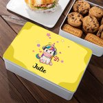 Caja de metal para galletas con nombre personalizada Monster Fantasy Unicorn Dinosaur Food Grade Metal Biscuit Tin Box with Name Children's Day Birthday Gift for Kids Family