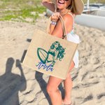 Personalizado Multicolor Océano Surf Chica Grande Bolsa de Yute con Nombre Fiesta en la Playa Accesorios de Viaje Regalo de Cumpleaños para Mujeres Amantes del Surf