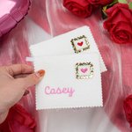 Personalized Pink Red Heart Stamp Shape Wool Felt Envelope with Embroidered Name Valentine's Day Birthday Gift for Women Men