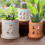 Gepersonaliseerde Schattige 1-6 3D Cartoon Dieren Keramische Plantenbak met Afvoergat en Bamboe Basis Verjaardagscadeau voor Huisdierliefhebber