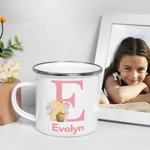 Personalized Cute Classic Winnie the Pooh 12 oz Enamel Mug with Name and Initial Back to School Birthday Gift for Family Kids