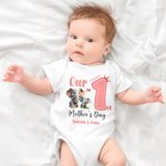 Personalized Cute Elephant 1st Mother's Day 100% Cotton T-shirt Baby Bodysuit with Name Birthday Gift for Baby Mom