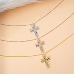 Collier Forme de Croix Personnalisé avec 2-10 Pierres de Naissance Nom Style Arbre de Famille Cadeau Fête des Mères Baptême Anniversaire pour Maman