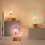 Personalized Cute Classic Winnie the Pooh Floral LED Night Light with Name and Wooden Base Nursery Home Decor Birthday Gift for Boys Girls