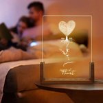 Árbol personalizado de huellas dactilares Mi Foto Sketch LED Luz de Noche con Años y Base de Madera Decoración del Hogar Día de San Valentín Madre Aniversario Regalo para Pareja