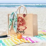 Personalizado Multicolor Océano Surf Chica Grande Bolsa de Yute con Nombre Fiesta en la Playa Accesorios de Viaje Regalo de Cumpleaños para Mujeres Amantes del Surf