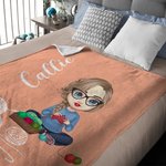 Personalizada de dibujos animados de punto de ganchillo suave manta con el nombre del Día de la Madre regalo de cumpleaños para la mamá de la abuela amantes de tejer