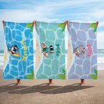 Asciugamano da spiaggia asciugatura rapida personalizzato con nome oversize design della balena surfista e tartaruga regalo per bambini e famiglia