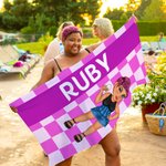 Personalizado Y2K estilo de dibujos animados de caracteres de tela escocesa de gran tamaño de secado rápido toalla de playa con el nombre de la playa de la piscina del partido de cumpleaños de regalo 