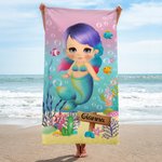 Gepersonaliseerde Quick Dry Pretty Mermaid Super Absorberende Zachte Strandhanddoek met Naam Travel Essentials Verjaardagscadeau voor Meisje