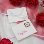 Personalized Pink Red Heart Stamp Shape Wool Felt Envelope with Embroidered Name Valentine's Day Birthday Gift for Women Men