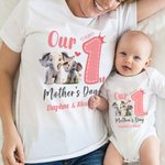 Personalized Cute Elephant 1st Mother's Day 100% Cotton T-shirt Baby Bodysuit with Name Birthday Gift for Baby Mom