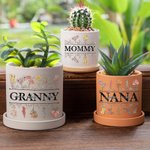 Personalised 1-12 Birth Flowers Ceramic Planter Pot with Drainage and Bamboo Base Birthday Mother's Day Gift for Mom Grandma