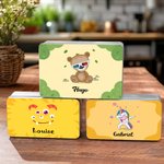 Caja de metal para galletas con nombre personalizada Monster Fantasy Unicorn Dinosaur Food Grade Metal Biscuit Tin Box with Name Children's Day Birthday Gift for Kids Family