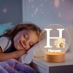 Personalized Cute Classic Winnie the Pooh Floral LED Night Light with Name and Wooden Base Nursery Home Decor Birthday Gift for Boys Girls