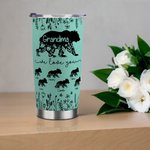 Personalized Cute Mom Bear 20 oz Tumbler with 1-12 Kid Bear Names and Straw Mother's Day Birthday Gift for Mom Grandma