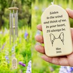 Personalised Dog Ears Silhouette Wood Memorial Wind Chime with Wood Name Plate and Date Sympathy Gift for Loss of Pet