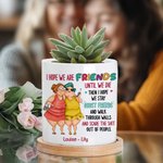 Personalisierte Ich hoffe, wir sind Freunde lustige Cartoon Keramik Sukkulente Pflanzer Topf mit Namen und Bambus Basis Geburtstag Geschenk für Bestie Schwester