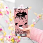 Personalized Cute Mom Bear 20 oz Tumbler with 1-12 Kid Bear Names and Straw Mother's Day Birthday Gift for Mom Grandma