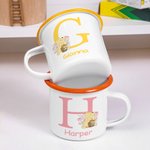 Personalized Cute Classic Winnie the Pooh 12 oz Enamel Mug with Name and Initial Back to School Birthday Gift for Family Kids