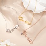 Personalized Birth Flower Birthstone Korean Name Necklace Korean Charm Jewellery Birthday Valentine's Day Anniversary Gift for Girlfriends Women