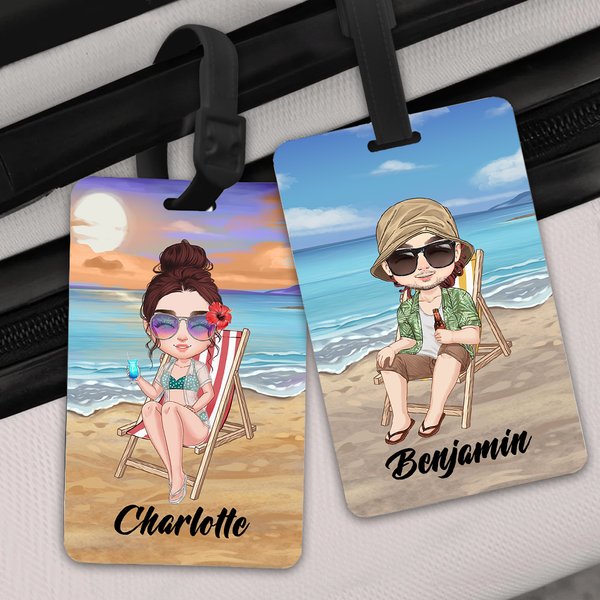 Personalized Sky Blue Sunset Cartoon Character Luggage Tag with Name Travel Accessories Birthday Gift for Family Friends