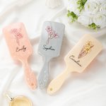 Personalised Birth Month Flower Hair Brush Mother's Day Bachelorette Party Birthday Gift for Women