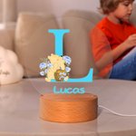 Personalized Cute Classic Winnie the Pooh Floral LED Night Light with Name and Wooden Base Nursery Home Decor Birthday Gift for Boys Girls