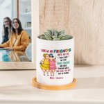 Personalisierte Ich hoffe, wir sind Freunde lustige Cartoon Keramik Sukkulente Pflanzer Topf mit Namen und Bambus Basis Geburtstag Geschenk für Bestie Schwester