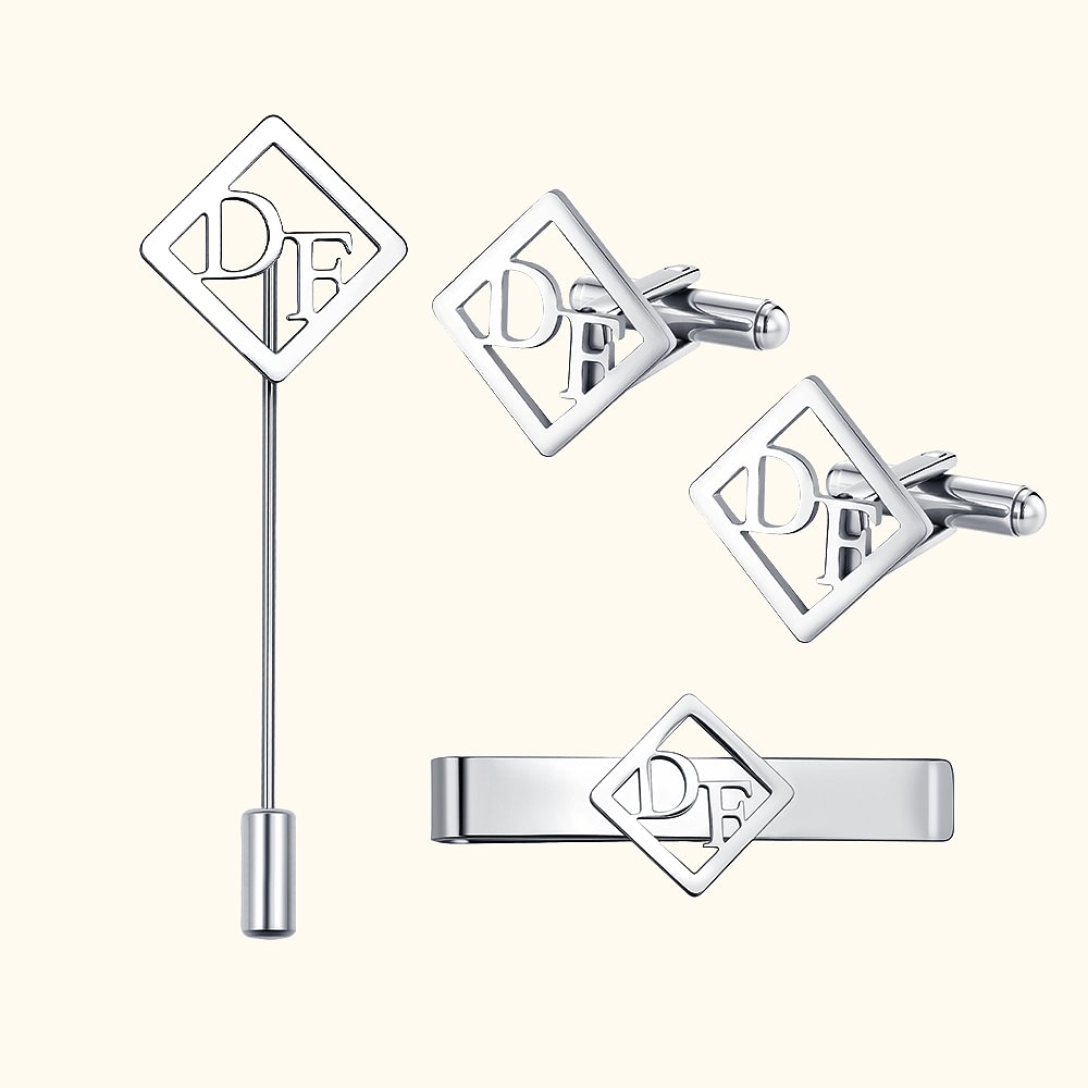 Boutons de Manchette Pince à Cravate Broche Personnalisé avec Initiales Cadeau pour Fête des Pères Mariage ou Anniversaire