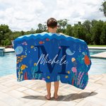 Asciugamano da spiaggia personalizzato in microfibra con iniziali e nome asciugatura rapida design a tema oceano regalo per viaggi estivi per bambini