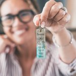 Personalized Gradient Blue Birth Flower Bible Verse Name Bookmark Keychain with Cross Charm Birthday Baptism Gift for Family Christian