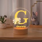 Personalized Cute Classic Winnie the Pooh Floral LED Night Light with Name and Wooden Base Nursery Home Decor Birthday Gift for Boys Girls