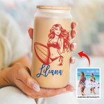 Personalisierte Multicolor Ozean Surfen Figur 20 oz gefrostet oder Klarglas Becher mit Deckel und Stroh Geburtstag Strand Party Geschenk für Surfen Liebhaber