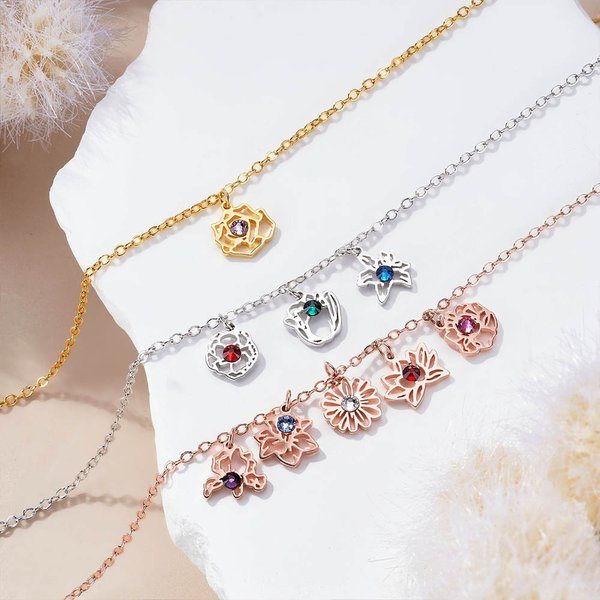 Personalisiertes Minimalistisches Armband mit Geburtsblumen Geburtssteinen Muttertag Geburtstag Jahrestag Geschenk für Damen Oma Mama