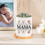 Personalised 1-12 Birth Flowers Ceramic Planter Pot with Drainage and Bamboo Base Birthday Mother's Day Gift for Mom Grandma
