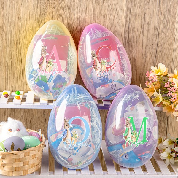 Personalised Cute Peter Rabbit Bunny Initial Fillable Jumbo Easter Egg with Name Holiday Basket Stuffers Easter Birthday Party Favors Gift for Kids
